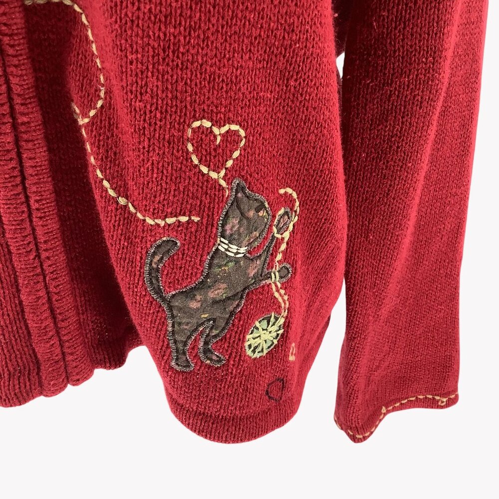 Christopher & Banks Cat-Themed Embroidered Zip-Up Cardigan Sweater Womens XL - Picture 3 of 13